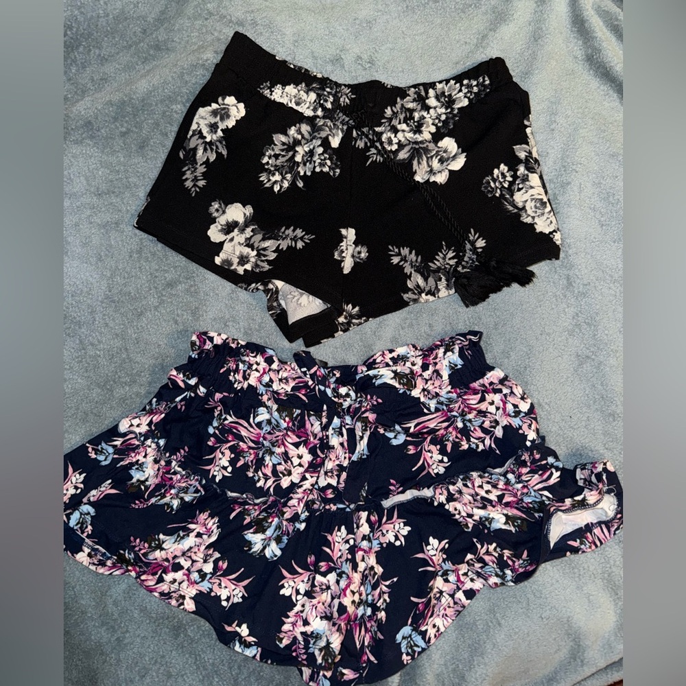 Hot Kiss Black and Navy Floral High Waist Shorts